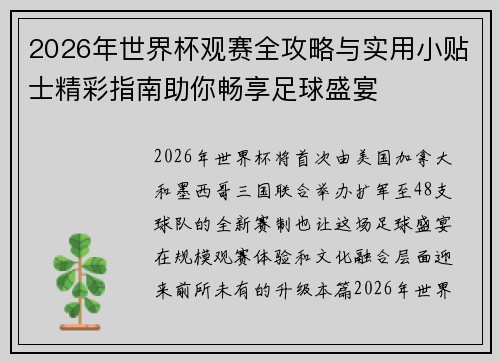 2026年世界杯观赛全攻略与实用小贴士精彩指南助你畅享足球盛宴